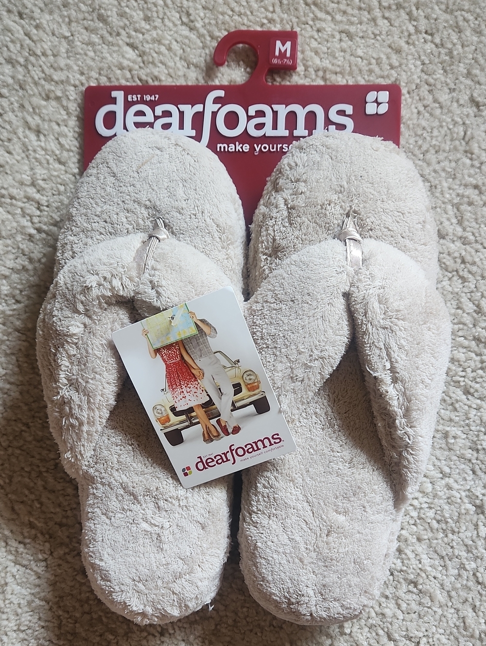 dearfoams Plush Terry Flip Flop Slippers - Light Cream
